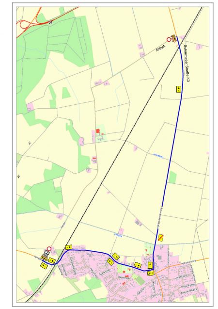 Umleitungsplan Kreisstraße 3 zwischen B 1 und Scharmede